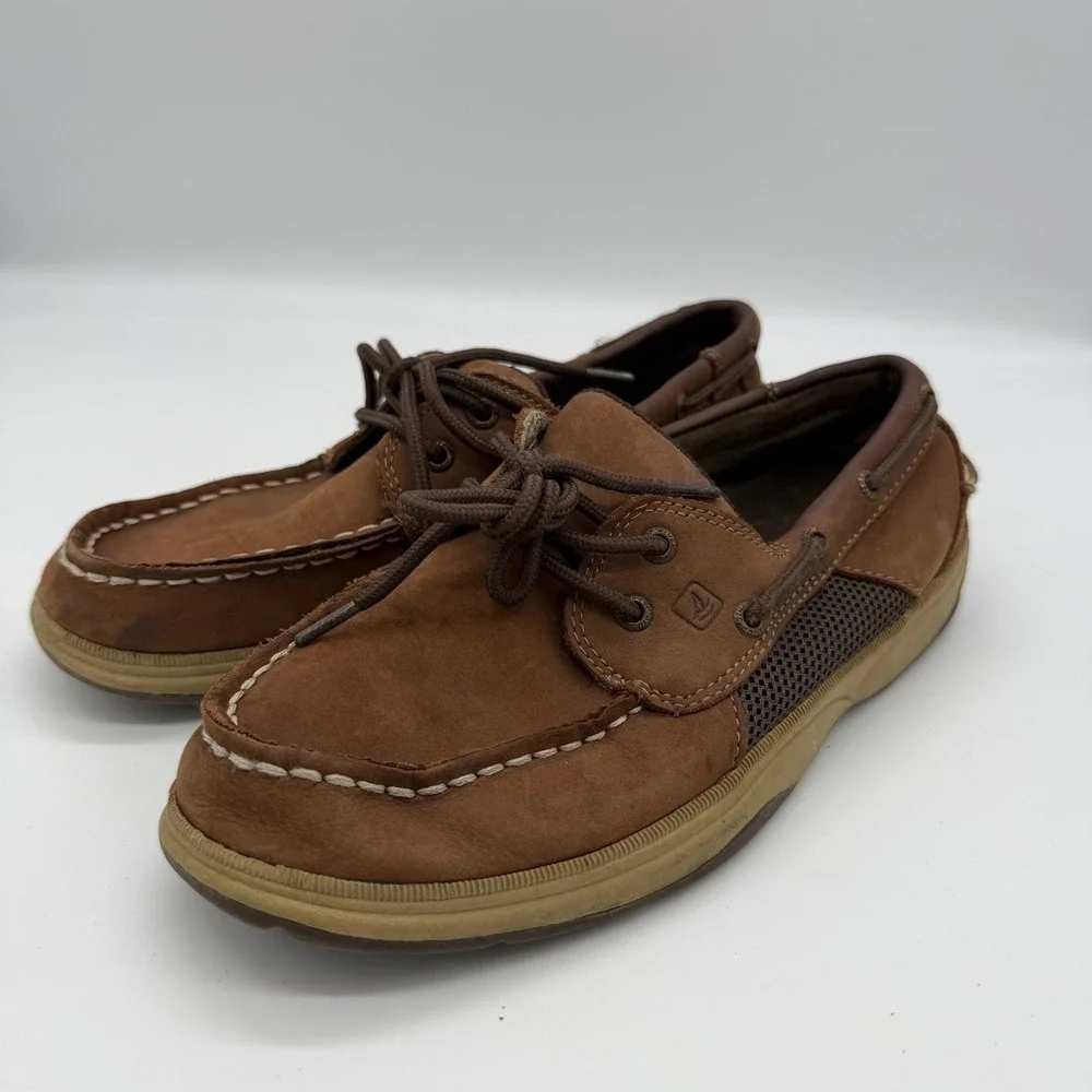 Sperry Top-Sider Intrepid Boys Brown Leather Boat Shoes 4.5M YB25328A